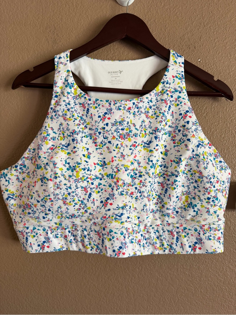 Old Navy Powersoft White Confetti-Print High Neck Crop Athletic Top Size 2X